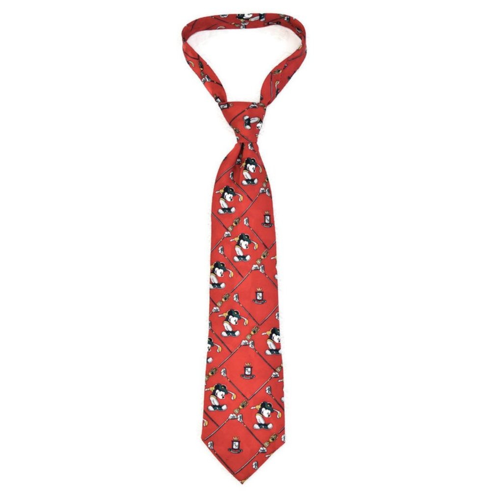 Disney Mickey Mouse Golf Tie Atlas Design Red 100% Silk Fathers Day Dad Vintage